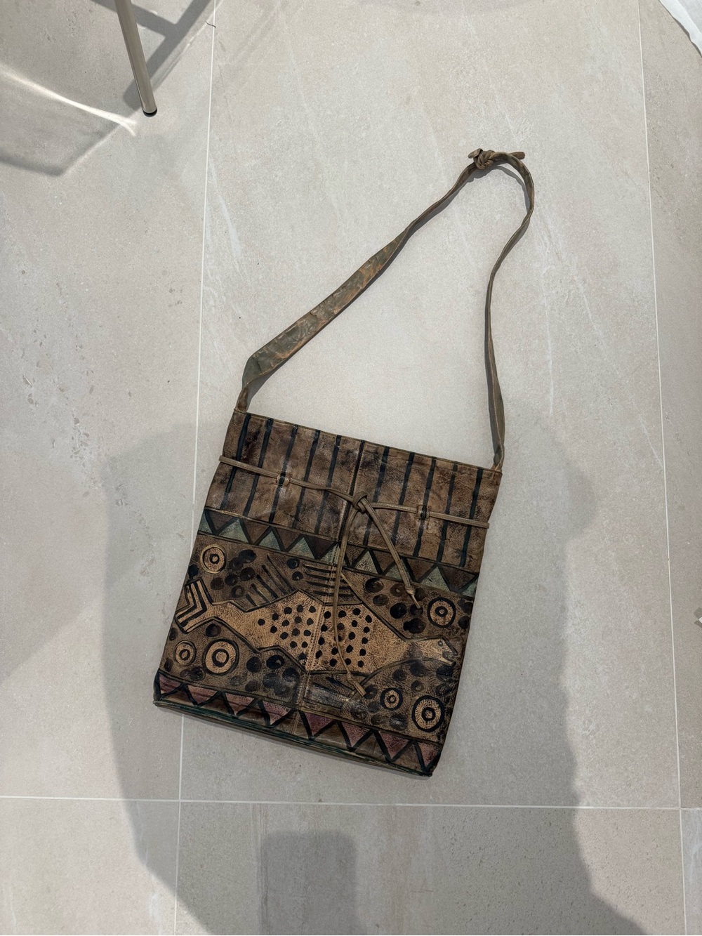 Jane Goo/Yoo Handcrafted Brown Patterned Crossbody Bag